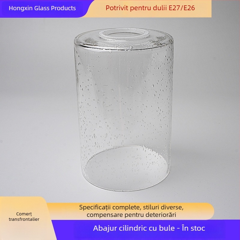Abajur din sticlă Na-Ca, bază E27, design simplu, tub drept, transparent cu bule, potrivit pentru candelabru, veioză de masă și veioză de perete