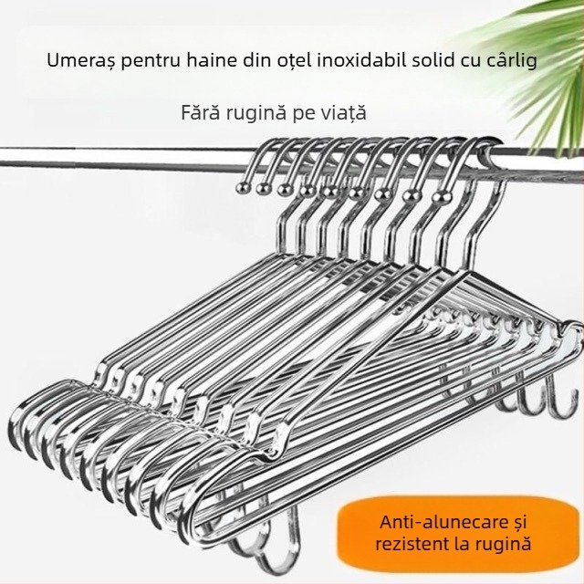 Umeraș din oțel inoxidabil solid cu cârlig, pentru uz casnic, întărit, pentru haine de iarnă