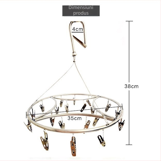 Raft de uscare din oțel inoxidabil, cu 20 de cleme, formă circulară, pentru lenjerie, șosete și articole pentru copii, pentru uz casnic și hotelier
