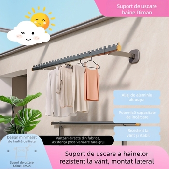 Raft de uscat haine montat pe lateral, fix pe balcon, din aliaj de aluminiu, pliabil