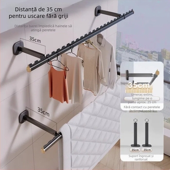 Raft de uscat haine montat pe lateral, fix pe balcon, din aliaj de aluminiu, pliabil