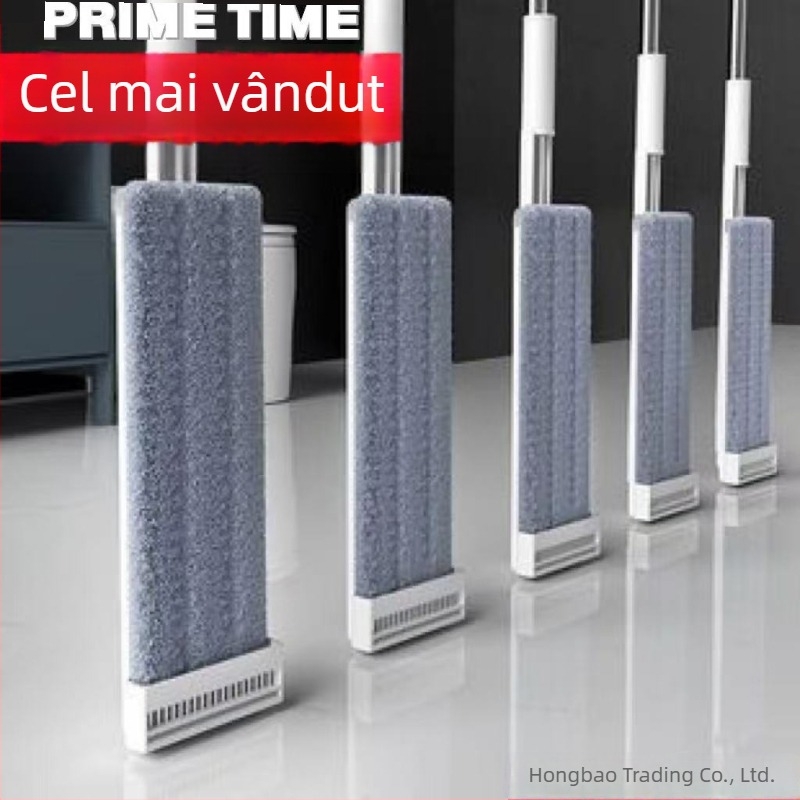 Mop plat fără atingere pentru uz casnic, uscat și ud, curățare în un singur pas, mop din microfibră absorbant pentru podea, cu mecanism de stoarcere cu role