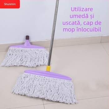 Mop de podea multifuncțional cu tijă din oțel inoxidabil și cap din bumbac
