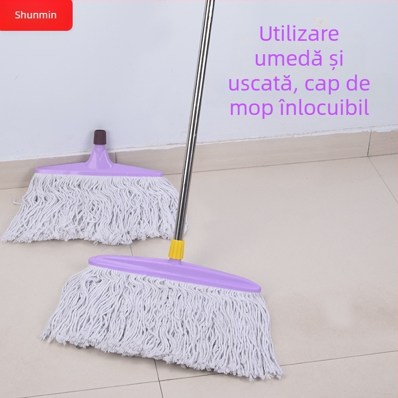 Mop de podea multifuncțional cu tijă din oțel inoxidabil și cap din bumbac