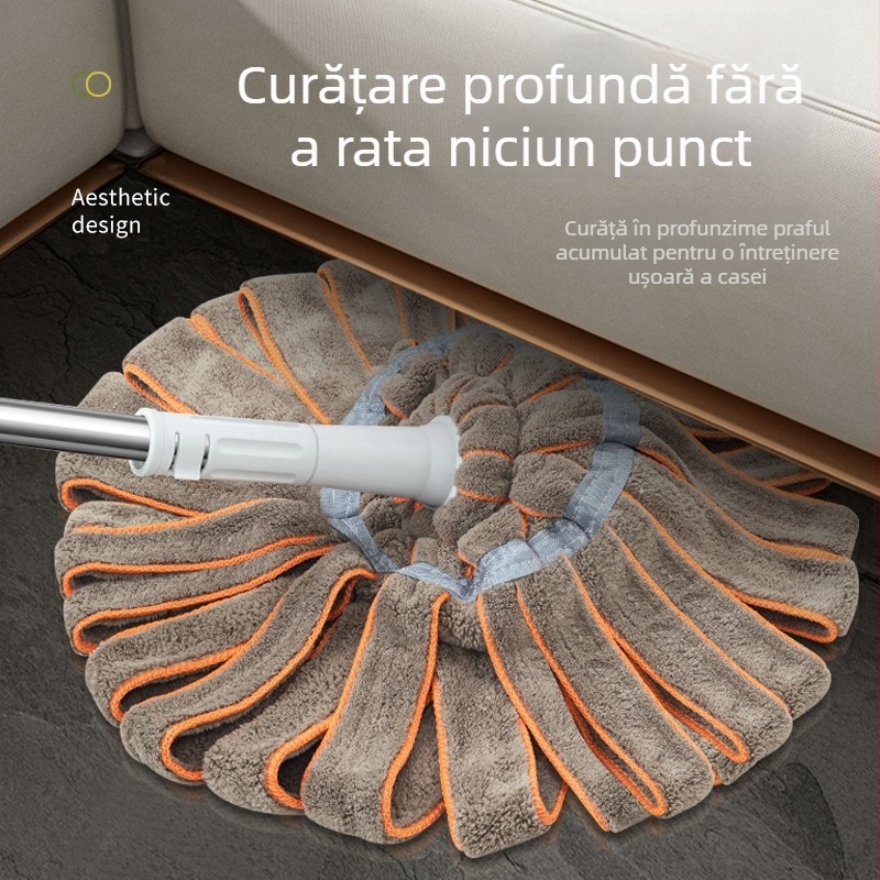 Mop din microfibră cu stoarcere automată și material Coral Fleece, absorbent, pentru uz casnic