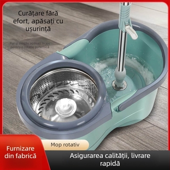 Mop fără atingere cu set de găleată, mop din microfibră cu mâner din oțel inoxidabil, sistem de stoarcere dual