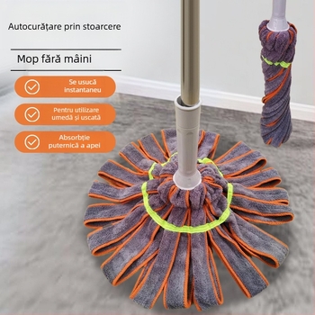 Mop cu stoarcere automată și margine etanșată la apă, țesătură coral fleece în stil prosoape, pentru curățare umedă și uscată, rotativ
