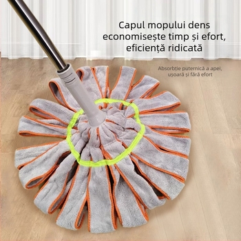 Mop cu stoarcere automată și margine etanșată la apă, țesătură coral fleece în stil prosoape, pentru curățare umedă și uscată, rotativ
