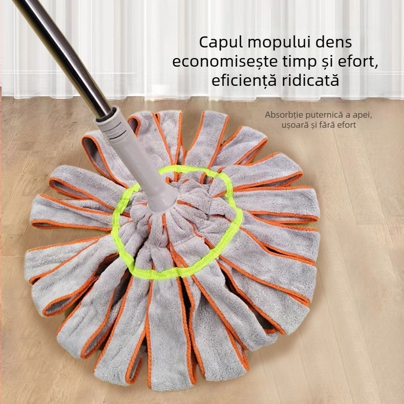 Mop cu stoarcere automată și margine etanșată la apă, țesătură coral fleece în stil prosoape, pentru curățare umedă și uscată, rotativ