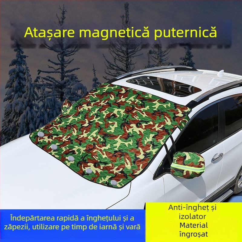 Protecție solară pentru parbrizul mașinii cu folie de aluminiu, atașare magnetică, perdea termoizolantă și vizieră solară