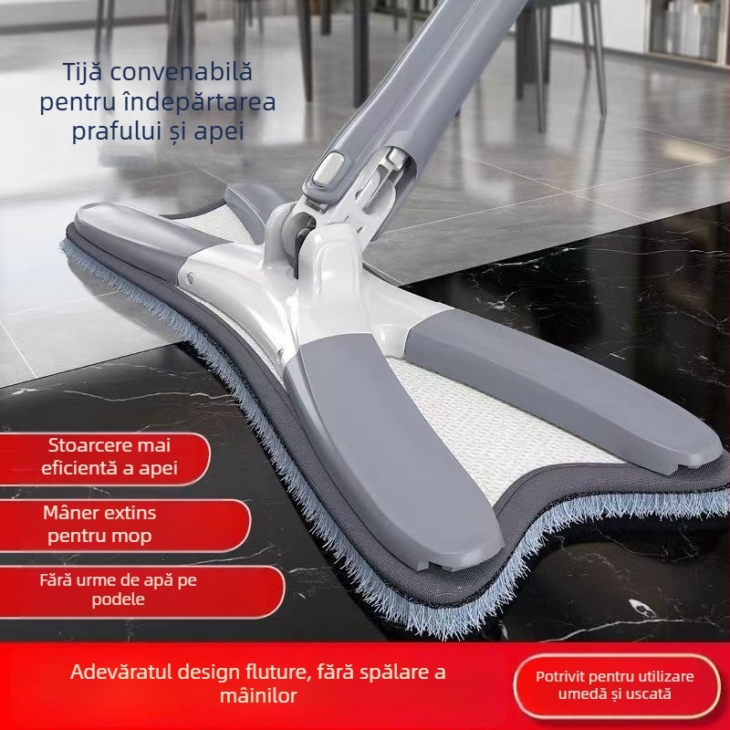 Mop plat în formă de fluture, cu stoarcere fără atingere pentru curățare uscată și umedă