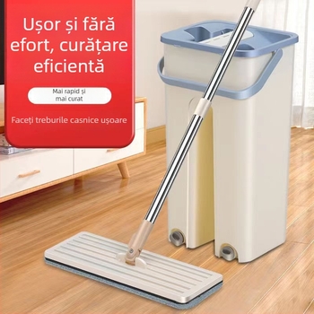 Mop cu găleată pentru curățare umedă și uscată, fără spălare manuală, mop plat pentru uz casnic