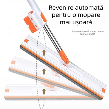 Mop plat pentru uz casnic, fără atingere cu mâinile, lavabil, cu cap mare pentru curățare uscată și umedă, cu țesătură autoadezivă