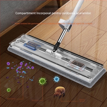Lazy Flat Mop 42 cm, fără atingere cu mâinile, cu spațiu de depozitare pentru țesătură de mop