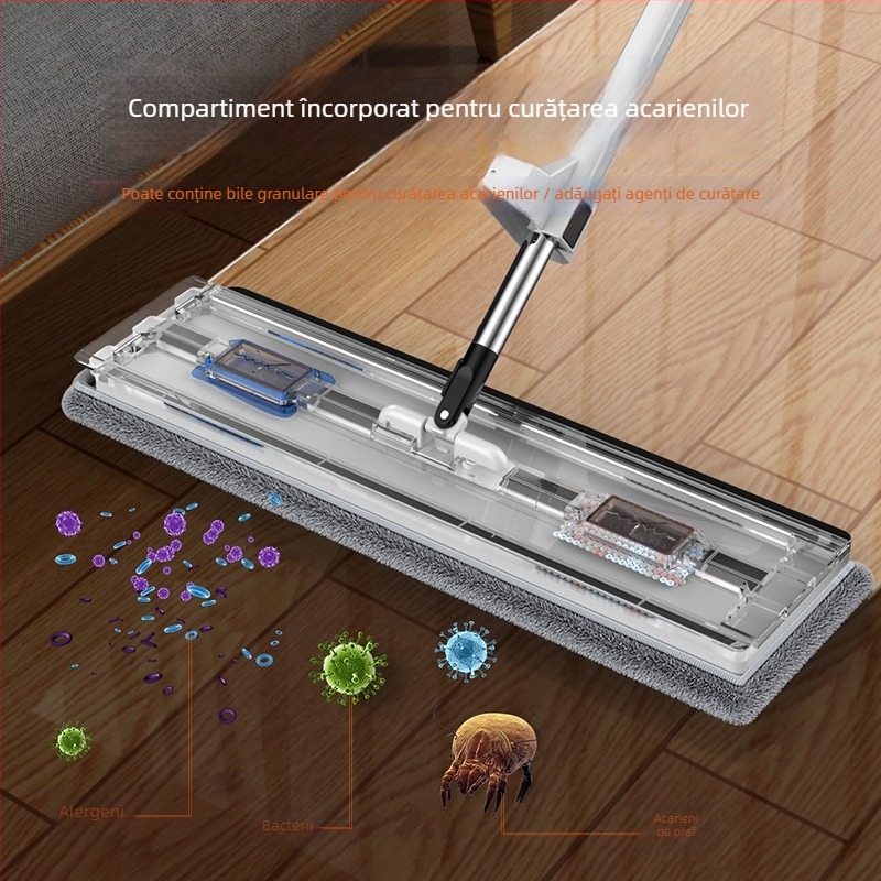 Lazy Flat Mop 42 cm, fără atingere cu mâinile, cu spațiu de depozitare pentru țesătură de mop