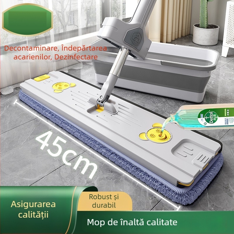 Mop plat mare pentru uz casnic, fără atingere cu mâinile, utilizare duală umedă și uscată pentru curățarea plăcilor.