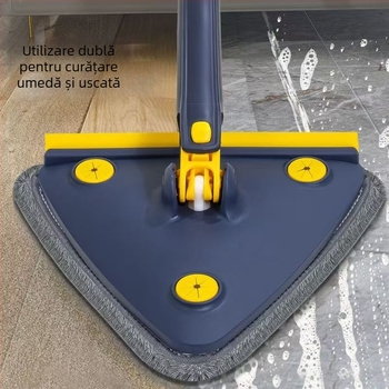 Mop triunghiular pentru podea, fără atingere cu mâinile, cu două funcții pentru curățarea geamului și a pereților