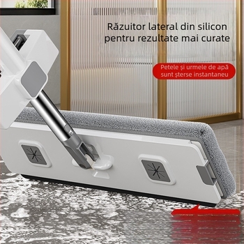 Mop plat hands-free pentru uz casnic – design fără spălare, acționare duală, fibră ultra-fină, tijă din oțel inoxidabil