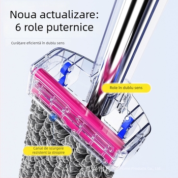Mop plat chenille pentru uz casnic, absorbant, fără stoarcere manuală, două moduri pentru curățare uscată și umedă, acoperire pentru suprafețe mari