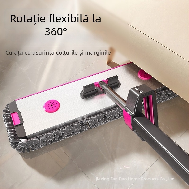 Mop plat chenille pentru uz casnic, absorbant, fără stoarcere manuală, două moduri pentru curățare uscată și umedă, acoperire pentru suprafețe mari