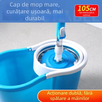 Set mop rotativ cu curățare umedă și uscată fără atingere, găleată pentru mop casnic