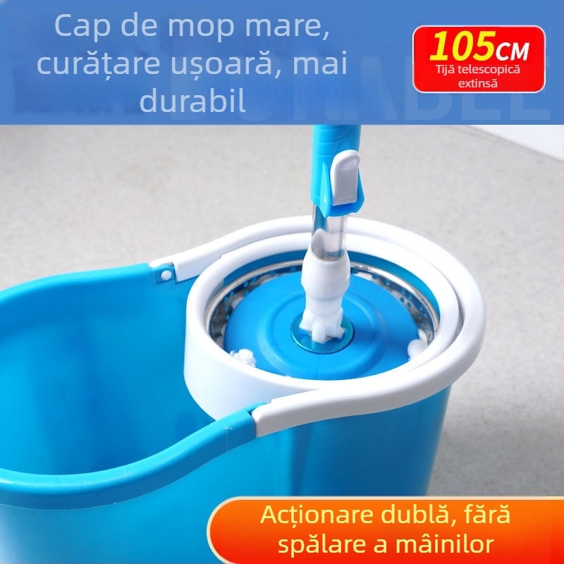 Set mop rotativ cu curățare umedă și uscată fără atingere, găleată pentru mop casnic