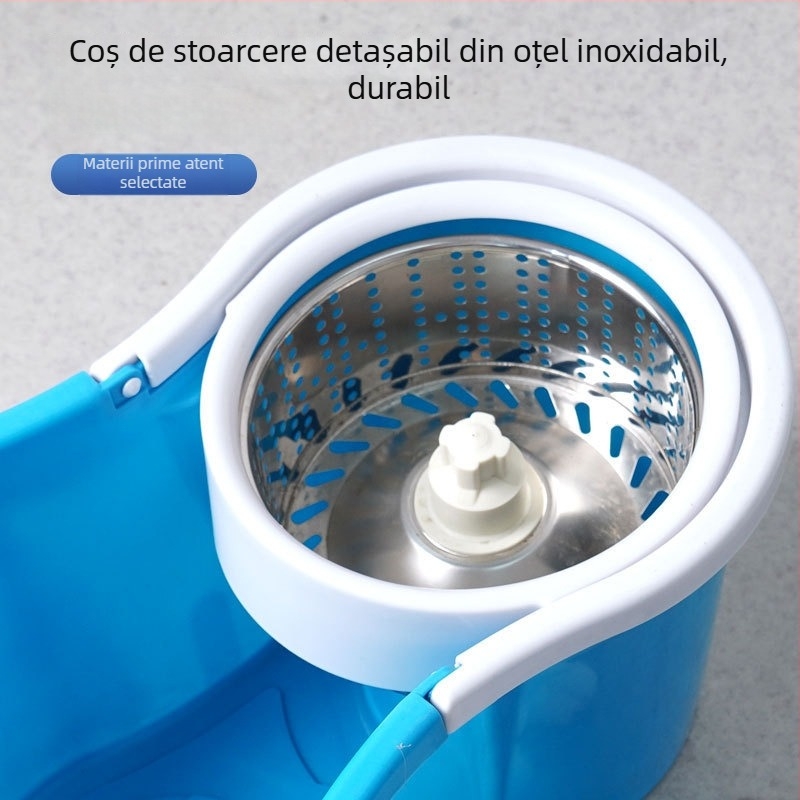 Set mop rotativ cu curățare umedă și uscată fără atingere, găleată pentru mop casnic