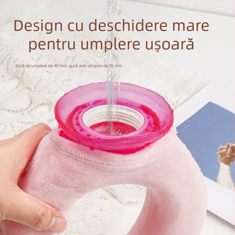 Sticlă de apă caldă în formă de U, cu husă din pluș, mare, pentru gât și corp