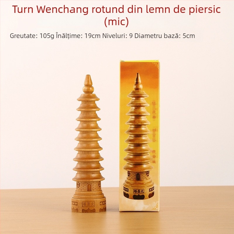 Turn circular WenChang din lemn de piersic, sculptură în lemn cu nouă niveluri, decor pentru birou.