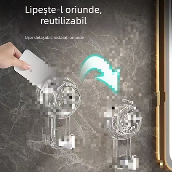 Cuier cu ventuză rotativă, design în val, montaj fără găuri, pentru bucătărie și baie