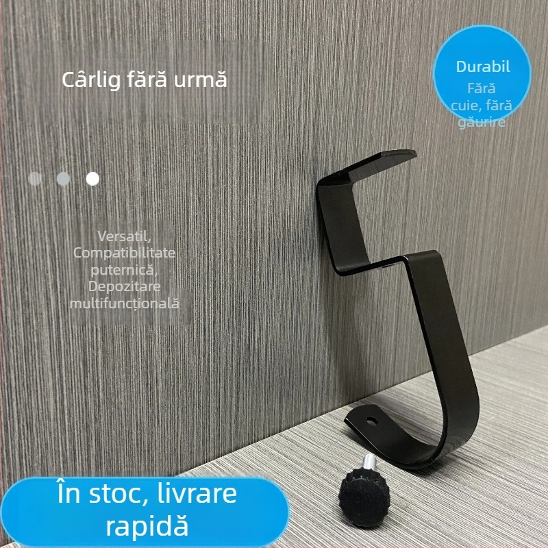 Cuier pentru ghiozdan pe birou – cârlig lateral cu bandă adezivă, montaj fără găuri, depozitare pe birou, încărcare 3–5 kg