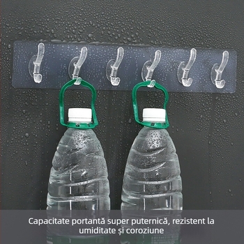 Cuier adeziv pentru haine, fără găuri, șir de cârlige — rezistent la apă și umezeală
