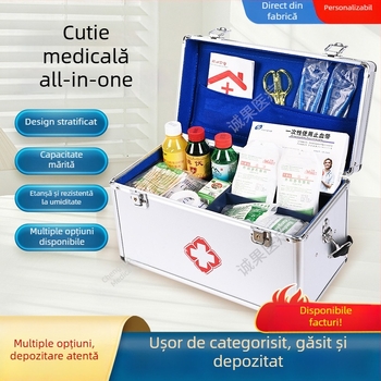 Trusă medicală de uz casnic din aliaj de aluminiu, cutie portabilă de prim ajutor cu 3 compartimente