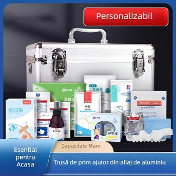Cutie medicală din aluminiu cu două compartimente, cutie de depozitare pentru medicamente, mare capacitate, pentru casă și călătorii, trusă de urgență portabilă.