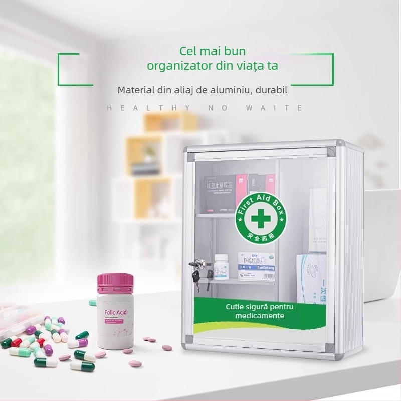 Cutie de prim ajutor montată pe perete, cu lacăt, pentru uz comercial și casnic, depozitare medicamente
