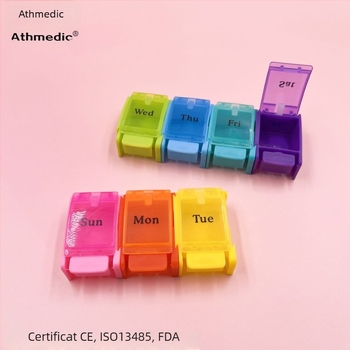 Organizator săptămânal de pastile, colorat, cu 7 compartimente, cutie de medicamente portabilă, protecție împotriva prafului