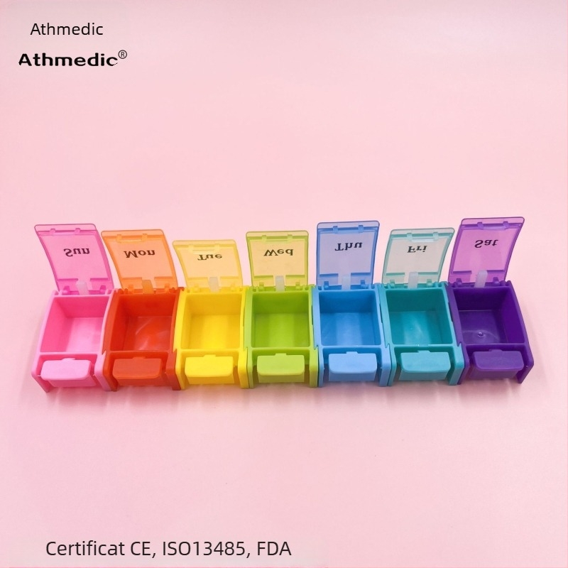 Organizator săptămânal de pastile, colorat, cu 7 compartimente, cutie de medicamente portabilă, protecție împotriva prafului