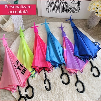 Umbrelă pentru copii cu design desen animat, tip C inversat, deschidere și închidere automată, poate sta singură, protecție solară