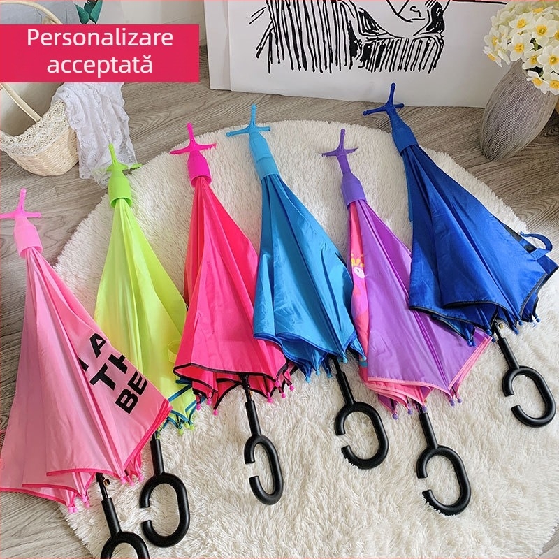 Umbrelă pentru copii cu design desen animat, tip C inversat, deschidere și închidere automată, poate sta singură, protecție solară