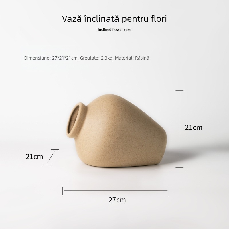 Vază de flori modernă retro, cu deschidere înclinată, decor din rășină pentru birou și hol