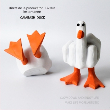 Rață creativă din rășină cu gestul degetului mijlociu – ornament pentru birou, decor modern pentru casă, mică figurină cadou pentru prieteni și colegi
