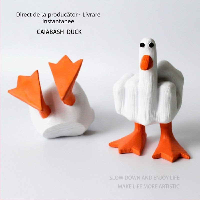 Rață creativă din rășină cu gestul degetului mijlociu – ornament pentru birou, decor modern pentru casă, mică figurină cadou pentru prieteni și colegi
