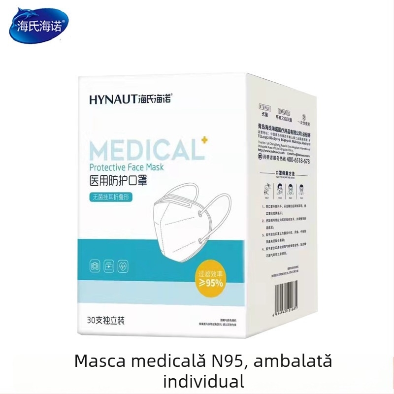 Hainuo mască medicală N95 cu bucle pentru urechi, protecție împotriva prafului, design 3D, ambalaj individual, de unică folosință
