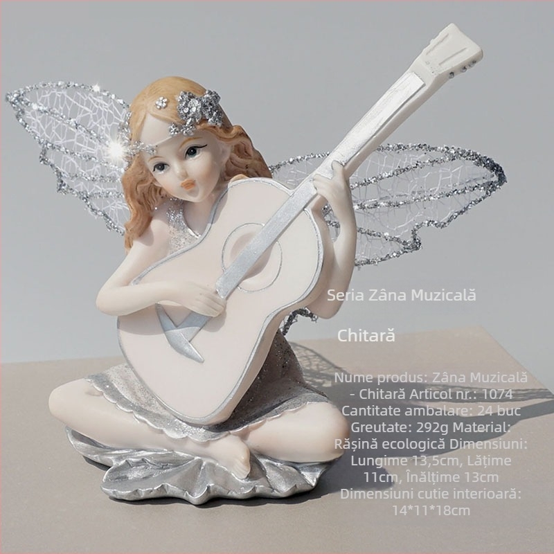 Ornament din rășină cu îngeraș care cântă la chitară și inimă, decor pentru casă și mașină, lucrare manuală, cadou creativ