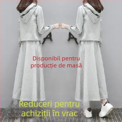 Set de hanorac cu mâneci lungi și fustă pentru femei, stil casual coreean chic, două piese, toamnă 2025