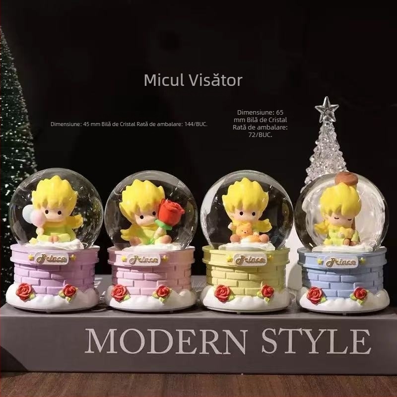 Sferă de cristal luminoasă cu Micul Prinț – ornament de birou, decor pentru casă, cadou de ziua de naștere