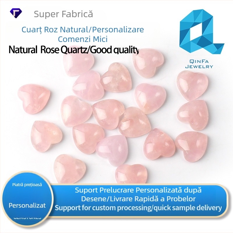 Cristal roz natural, inimă cabochon, piatră liberă pentru pandantiv și inel, piatră semi-finisată pentru bijuterii