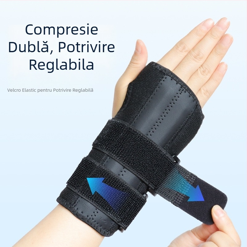 Orteza pentru încheietură, elastică și respirabilă, cu Velcro, reglabilă, cu dublă compresie și placă de aluminiu pentru fixarea articulației