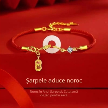 Brățară din jad Hetian cu încuietoare Ping An, șnur roșu, pentru femei, bijuterie de modă împletită