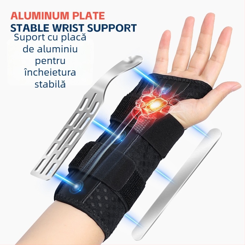 Brățară de încheietură perforată, respirabilă, cu plăcuță de aluminiu pentru susținere, curele duble cu Velcro, compresie reglabilă, suport sport pentru încheietură pentru adulți